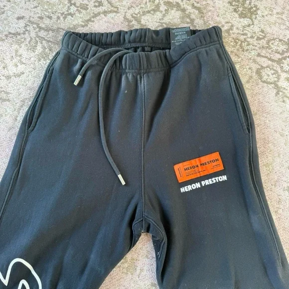 Heron Preston Black Joggers with White and Orange Accents
